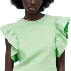 ZARA Green Ruffle Knit Top Size Medium NWT